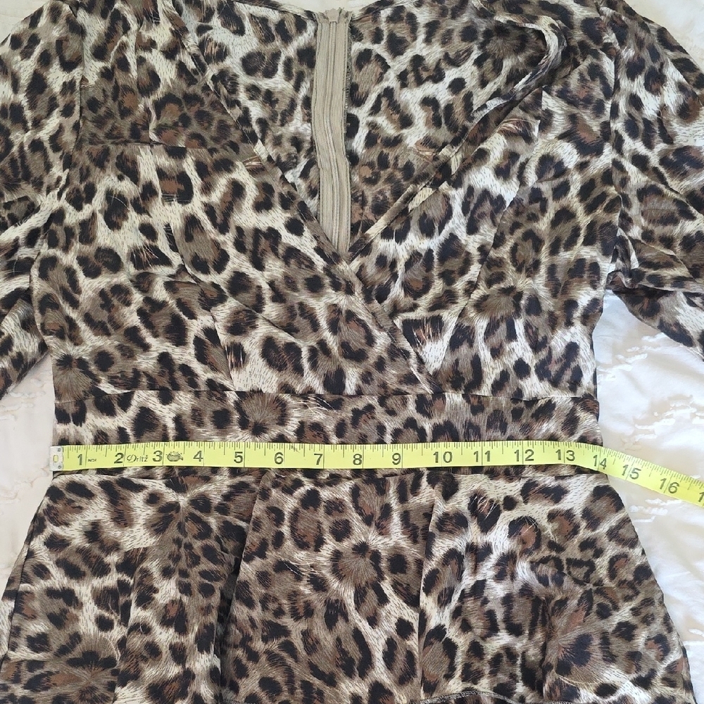 Cupshe Leopard Mini Dress Tiered Flounce & Ruffle Bishop Sleeve Brown Sm Mobwife - Picture 6 of 6